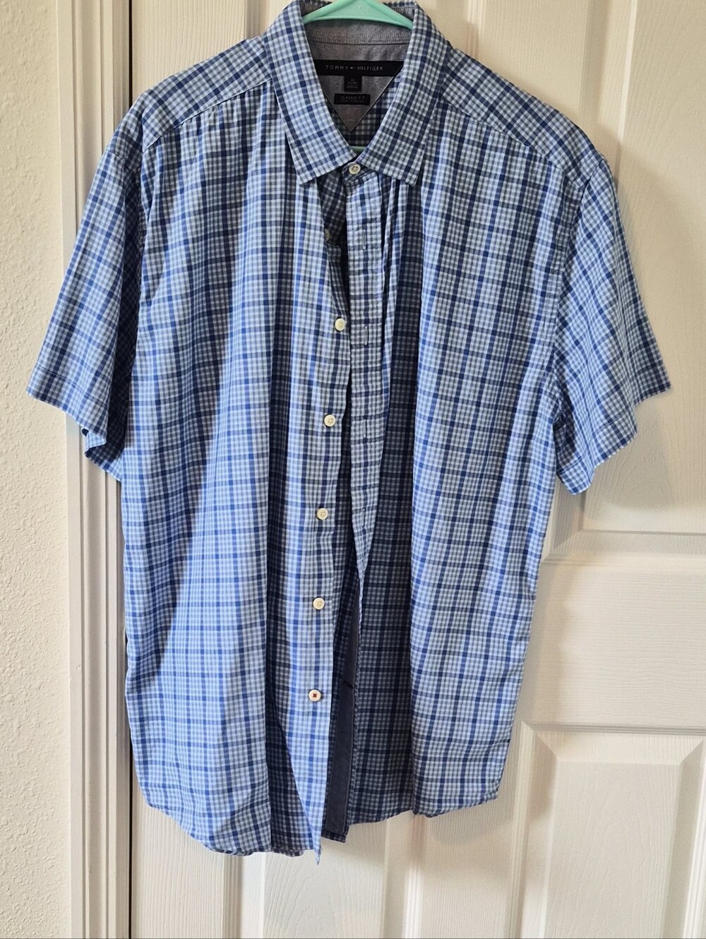 Tommy Hilfiger Light Blue & Navy Plaid Short-Sleeve Button-Down Shirt